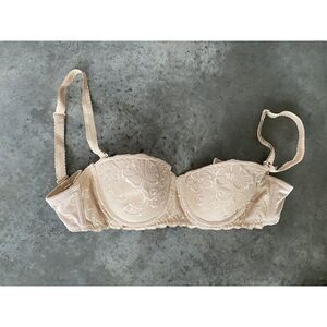Nude Floral Bra Embroidered Lace Tan Inspirations Lightly Padded 36B / 36 B